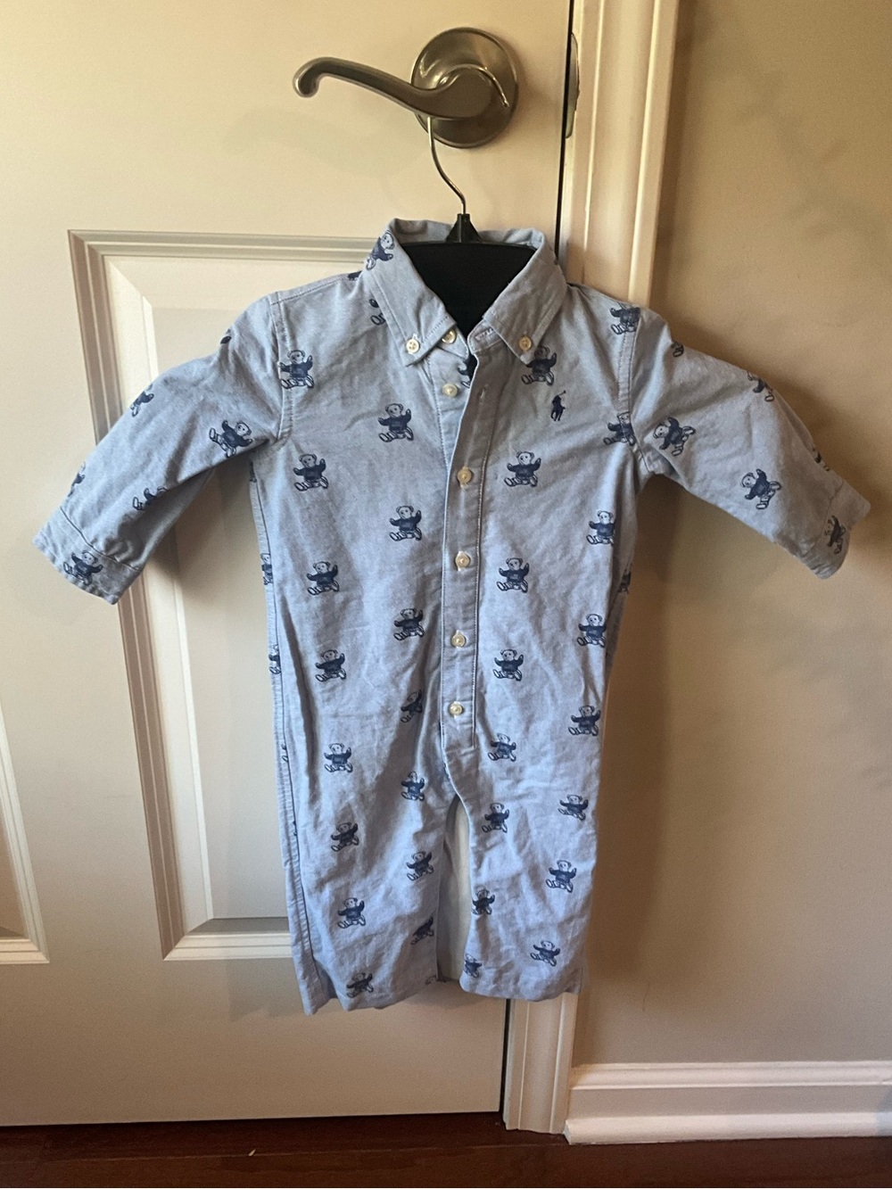 Ralph Lauren Blue Button-Front Baby One-Piece Print Size 9Months